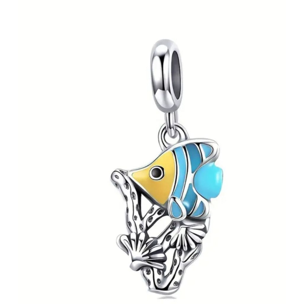 Fish Charm Pendant, Blue Yellow,